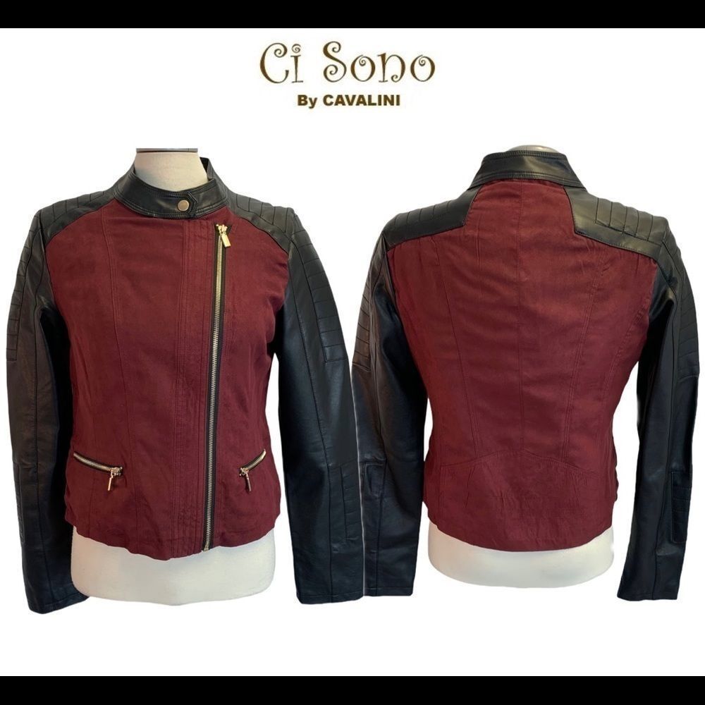 CI Sono By Cavalini maroon Black Pleather Jacket
